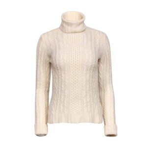 White +  Warren 100% Cashmere Cableknit Fisherman Turtleneck Sweater Size M